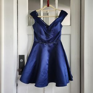 Morilee by Madeline Gardner Navy Fit and Flare Off the Shoulder Formal D…